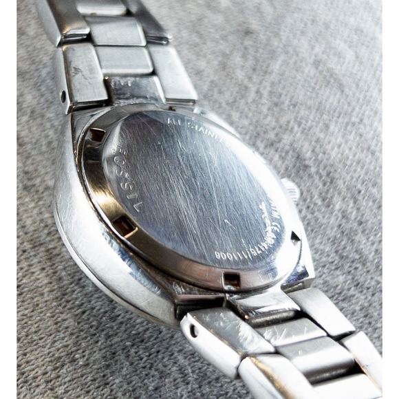 Fossil AM-4175 Pink MoP & Crystals Date Dial Stainless Steel‎ Womens 28mm Watch - Picture 11 of 14